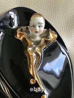 Vtg Art Deco GALOS Black Gold Silver Porcelain Figurine