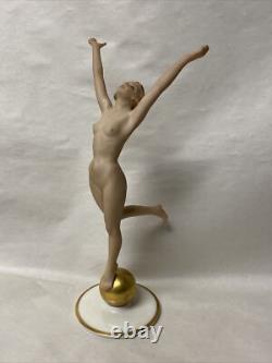 Vtg Art Deco Lorenz Hutschenreuther Germany Nude Dancer Lady Gold Ball Figurine