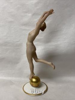 Vtg Art Deco Lorenz Hutschenreuther Germany Nude Dancer Lady Gold Ball Figurine