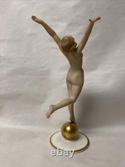 Vtg Art Deco Lorenz Hutschenreuther Germany Nude Dancer Lady Gold Ball Figurine