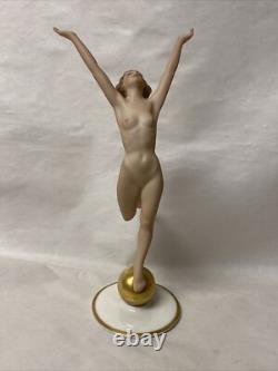 Vtg Art Deco Lorenz Hutschenreuther Germany Nude Dancer Lady Gold Ball Figurine
