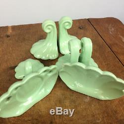 Vtg Art Deco Nuveau Antique Bathroom Porcelain Hook Towel Bar Holder Soap Green