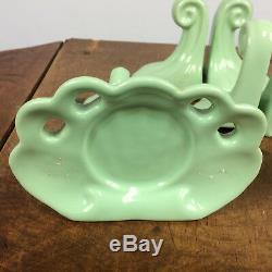 Vtg Art Deco Nuveau Antique Bathroom Porcelain Hook Towel Bar Holder Soap Green