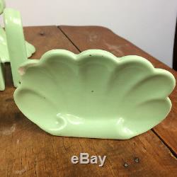 Vtg Art Deco Nuveau Antique Bathroom Porcelain Hook Towel Bar Holder Soap Green