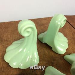 Vtg Art Deco Nuveau Antique Bathroom Porcelain Hook Towel Bar Holder Soap Green