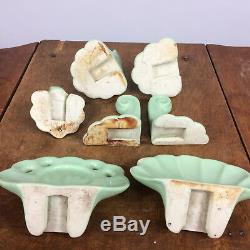 Vtg Art Deco Nuveau Antique Bathroom Porcelain Hook Towel Bar Holder Soap Green