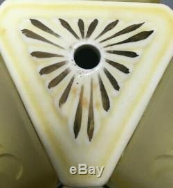 Vtg Art Deco Porcelain Ceiling Light Amber Stained Glass Slip Shades Old 362-19L