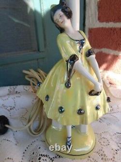 Vtg Art Deco Porcelain Germany Lady Harlequin Dresser Doll Figurine Boudoir Lamp