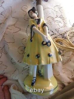 Vtg Art Deco Porcelain Germany Lady Harlequin Dresser Doll Figurine Boudoir Lamp