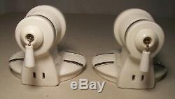 Vtg Art Deco Porcelain Sconce Light Fixture Silver Shade Pair 2 Rewired USA #C24