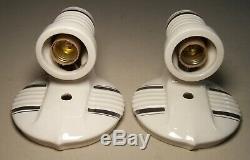 Vtg Art Deco Porcelain Sconce Light Fixture Silver Shade Pair 2 Rewired USA #C24