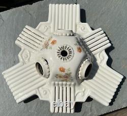 Vtg Art Deco Porcelier Porcelain 3 Bulb Floral Ceiling Flush Mount Light Fixture