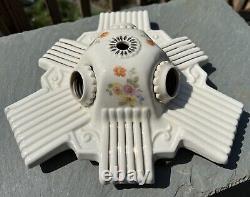 Vtg Art Deco Porcelier Porcelain 3 Bulb Floral Ceiling Flush Mount Light Fixture