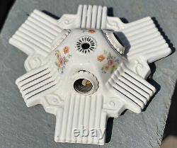 Vtg Art Deco Porcelier Porcelain 3 Bulb Floral Ceiling Flush Mount Light Fixture