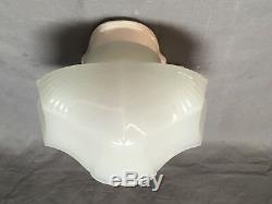 Vtg Art Deco White Porcelain Thick Glass Slip Shade Light Fixture Old 514-18E