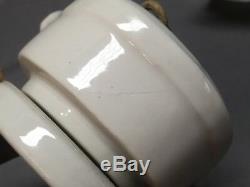 Vtg Art Deco White Porcelain Thick Glass Slip Shade Light Fixture Old 514-18E