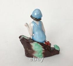 Vtg Bathing Beauty Lady Figuring Doll Blue Porcelain Ceramic German Art Deco