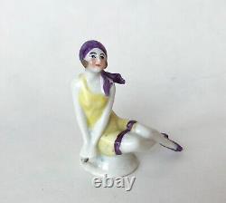 Vtg Bathing Beauty Lady Half Doll Pin Cushion Figurine Porcelain Art Deco German