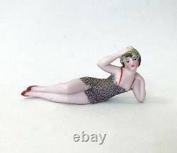 Vtg Bathing Beauty Lady Woman Doll Figurine Porcelain Bisque Art Deco Germany