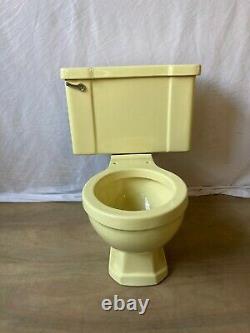 Vtg Deco Mid Century Yellow Porcelain Complete Toilet Bowl Tank Lid Old 654-20E