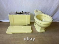 Vtg Deco Mid Century Yellow Porcelain Complete Toilet Bowl Tank Lid Old 654-20E