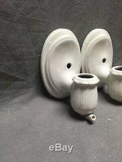 Vtg Deco Pair Ceramic White Porcelain Bathroom Floral Wall Lights Sconce 265-20E