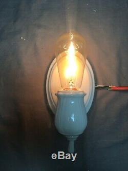 Vtg Deco Pair Ceramic White Porcelain Bathroom Floral Wall Lights Sconce 265-20E