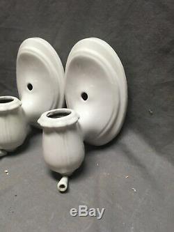 Vtg Deco Pair Ceramic White Porcelain Bathroom Floral Wall Lights Sconce 265-20E