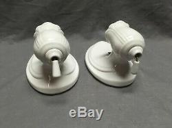 Vtg Deco Pair Ceramic White Porcelain Bathroom Floral Wall Lights Sconce 265-20E