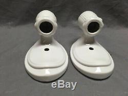 Vtg Deco Pair Ceramic White Porcelain Bathroom Floral Wall Lights Sconce 265-20E