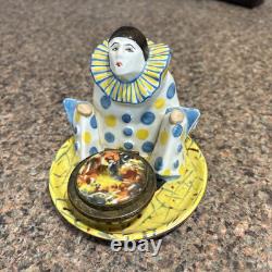 Vtg French Art Deco Pierrot Clown Jester Porcelain Inkwell Pen Figurine Signed