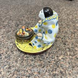 Vtg French Art Deco Pierrot Clown Jester Porcelain Inkwell Pen Figurine Signed