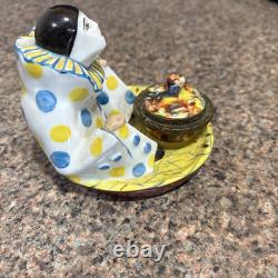 Vtg French Art Deco Pierrot Clown Jester Porcelain Inkwell Pen Figurine Signed