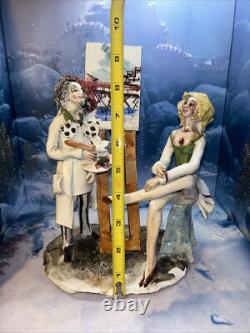 Vtg Italian Ceramic 9 1/2 Artist Painting With Women, Easel Sculpture Art Deco
