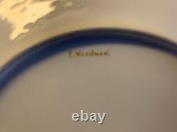 Vtg Jean Pouyat Limoges Porcelain 6 Luncheon Plates with Gold Trim by E. Woodman