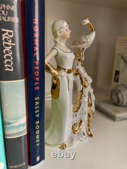 Vtg KPM Flapper Woman Lady Peacock Porcelain Figurine Sculpture Art Deco Gold