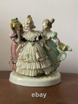 Vtg Karl Ens Germany Girls Playing Hide-and-Seek Lace Porcelain Figurine Dresden