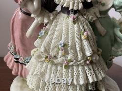 Vtg Karl Ens Germany Girls Playing Hide-and-Seek Lace Porcelain Figurine Dresden