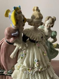 Vtg Karl Ens Germany Girls Playing Hide-and-Seek Lace Porcelain Figurine Dresden