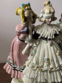 Vtg Karl Ens Germany Girls Playing Hide-and-Seek Lace Porcelain Figurine Dresden