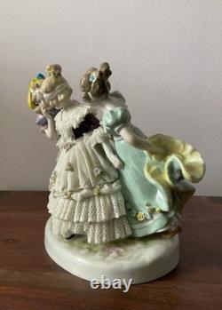 Vtg Karl Ens Germany Girls Playing Hide-and-Seek Lace Porcelain Figurine Dresden
