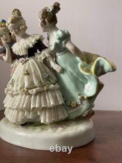 Vtg Karl Ens Germany Girls Playing Hide-and-Seek Lace Porcelain Figurine Dresden
