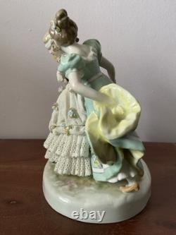 Vtg Karl Ens Germany Girls Playing Hide-and-Seek Lace Porcelain Figurine Dresden