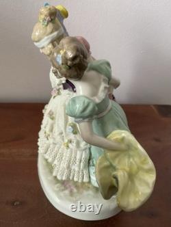 Vtg Karl Ens Germany Girls Playing Hide-and-Seek Lace Porcelain Figurine Dresden