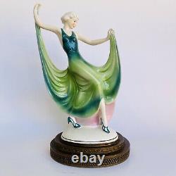 Vtg Katzhutte Germany Art Deco Dancing Lady Porcelain Figurine Statue Lamp Base