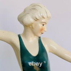 Vtg Katzhutte Germany Art Deco Dancing Lady Porcelain Figurine Statue Lamp Base