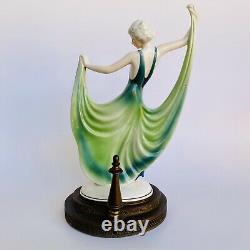 Vtg Katzhutte Germany Art Deco Dancing Lady Porcelain Figurine Statue Lamp Base