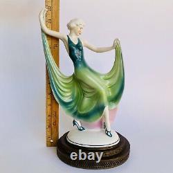 Vtg Katzhutte Germany Art Deco Dancing Lady Porcelain Figurine Statue Lamp Base