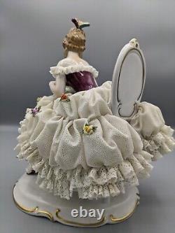 Vtg Large Unterweissbach German Dresden Lady W Flowers Porcelain Lace Figurine