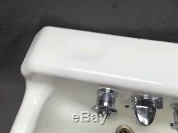 Vtg Mid Century Art Deco Clipped Corner Cast Iron White Porcelain Sink 136-20E